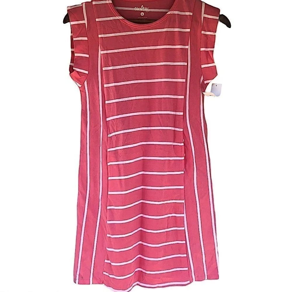 Curfew girls striped pink coral cotton dress L